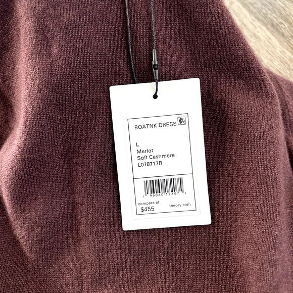 NWT Theory Boatneck Merlot 100% Cashmere Sweater Dress Sz Large Long Sleeve Midi - Picture 8 of 14